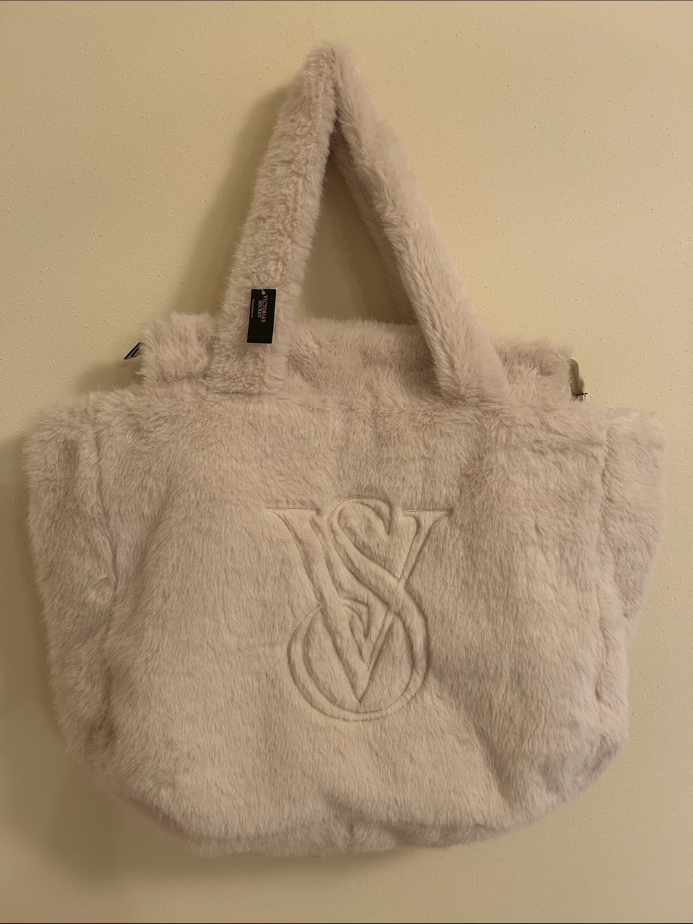 Victoria's Secret Plush Faux-Fur Tote in Cream